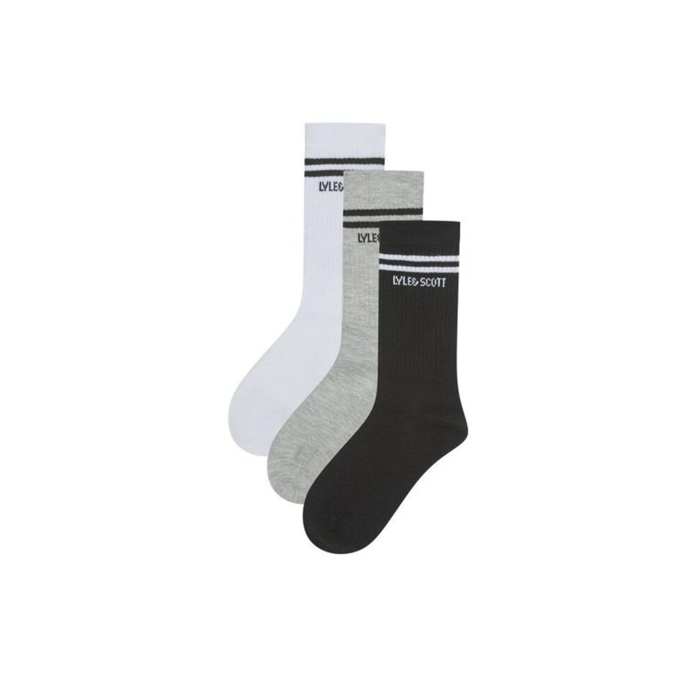 Lyle & Scott Boys Sports Socks (Pack of 3) / White/Black/Gray